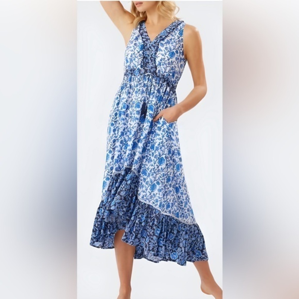 Tommy Bahama Woodblock Print Dress Blue/white size medium
